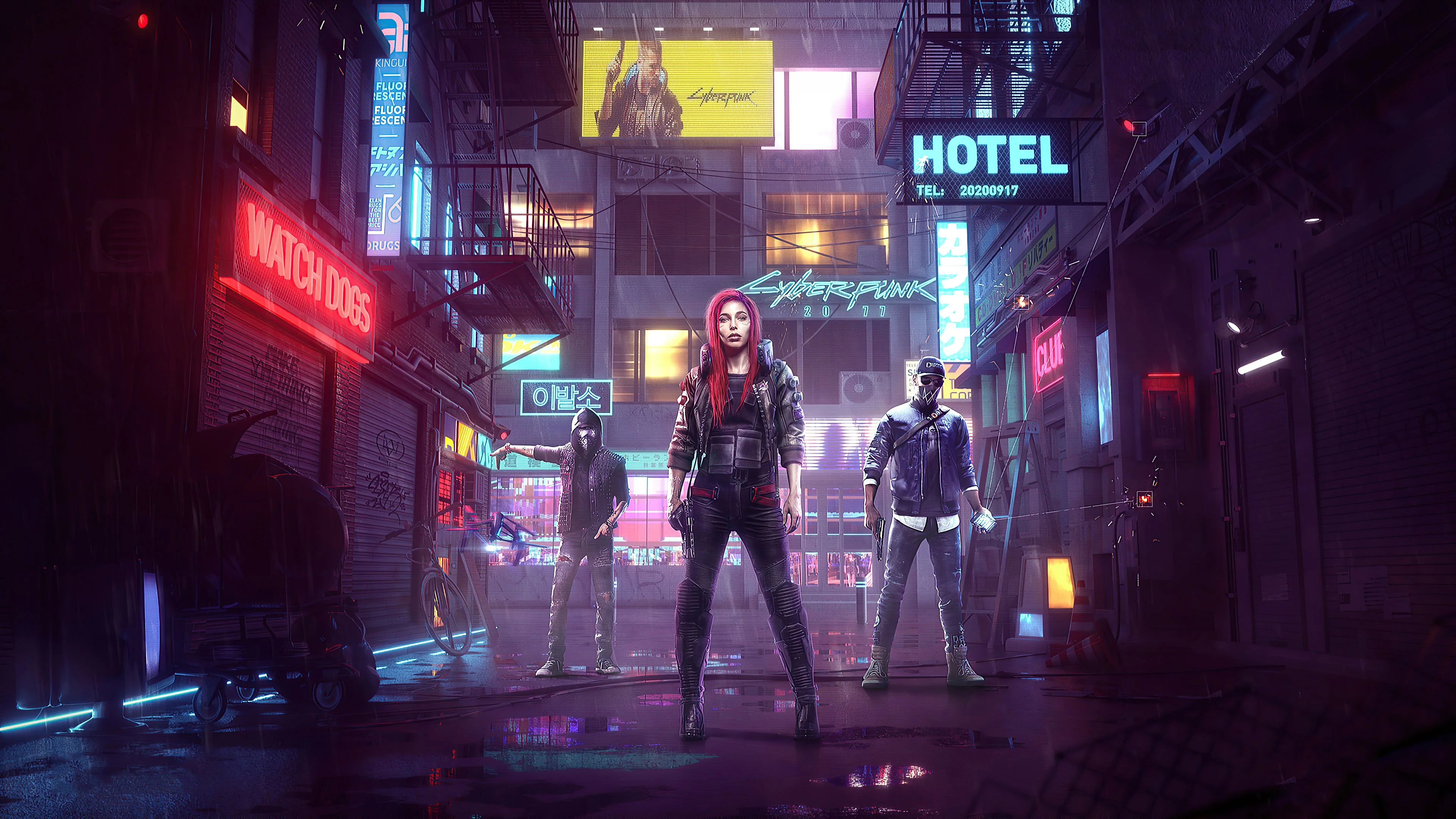 Night City 2045 Wiki lore image showing a cyberpunk character framed against the city skyline